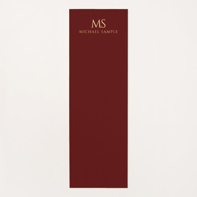 Maroon Red Gold Name Monogram Initial Personalized Yoga Mat (Front)