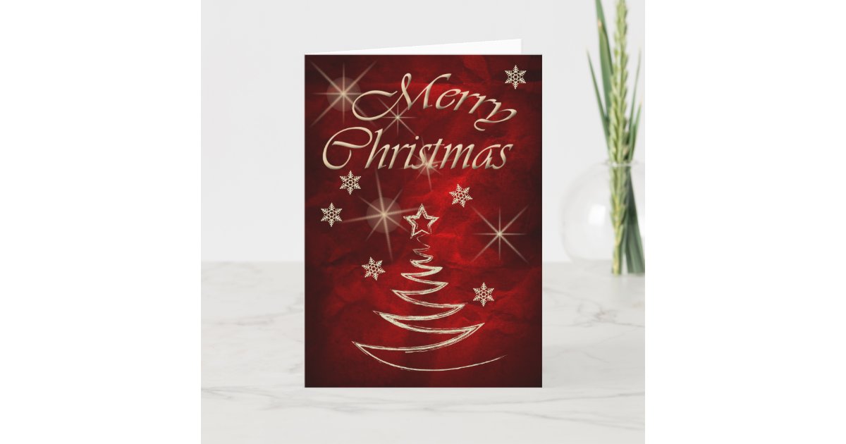 Maroon Red Gold Tree Christmas Holiday Card | Zazzle