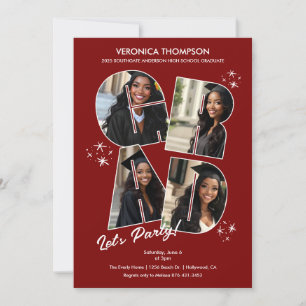 Maroon Red GRAD Photo Collage Graduation Party Invitation