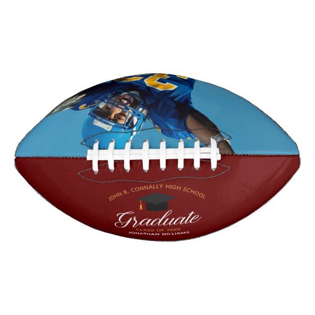Maroon Red Graduation Custom 2025 Graduate Photo Football (Front)