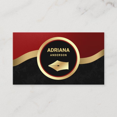 Maroon Red Lawyer Attorney Gold Pen Nib Notary Business Card