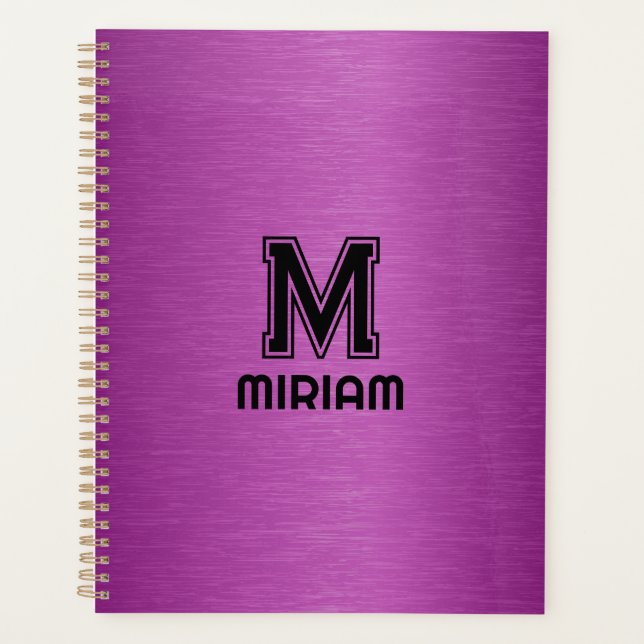 Maroon Red Metallic Texture Custom Black Text Planner (Front)