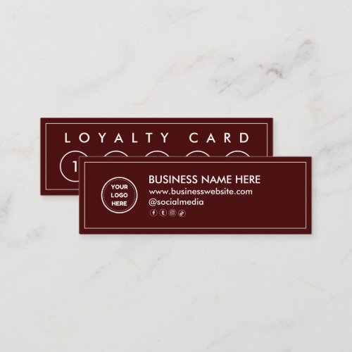 Maroon Red Mini Chic Modern Minimalist Loyalty Card