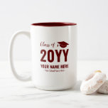 Maroon Red | Modern Graduation Gift Custom Mug<br><div class="desc">Celebrate your special event with this custom mug. This coffee mug design features stylish typography " Class of 20YY(graduation year) " and a graduation cap graphic with custom text. Perfect personalized gift for graduation day! More designs available at my shop BaraBomDesign.</div>