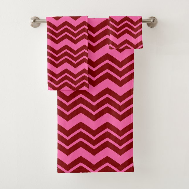 Maroon Red Pink Chevron Zigzag Design  Bath Towel Set (Insitu)