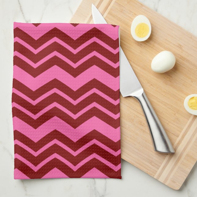 Maroon Red Pink Chevron Zigzag Design  Kitchen Towel (Quarter Fold)