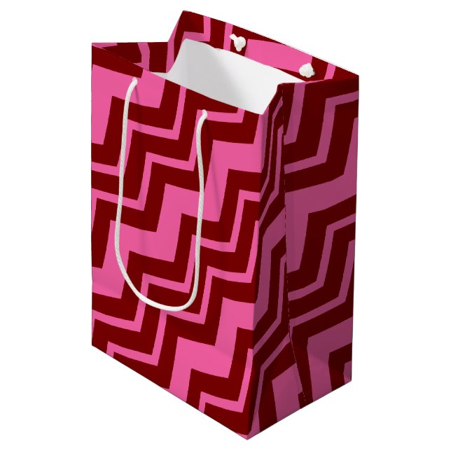 Maroon Red Pink Chevron Zigzag Design  Medium Gift Bag (Front Angled)