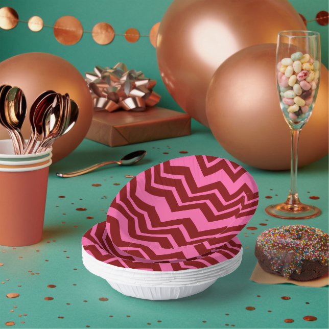 Maroon Red Pink Chevron Zigzag Design  Paper Bowls (Multi)
