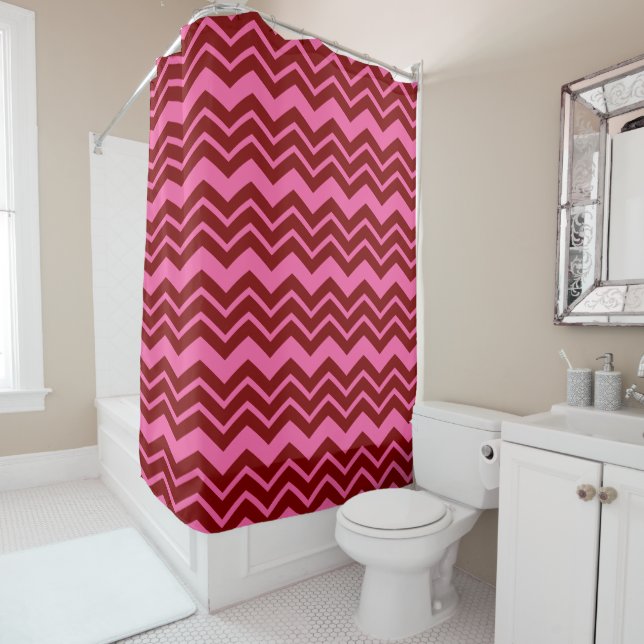 Maroon Red Pink Chevron Zigzag Design  Shower Curtain (In Situ)