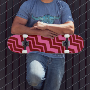 Maroon Red Pink Chevron Zigzag Design Skateboard