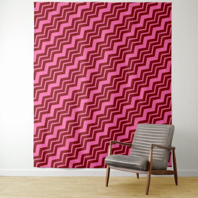 Maroon Red Pink Chevron Zigzag Design  Tapestry (In Situ)