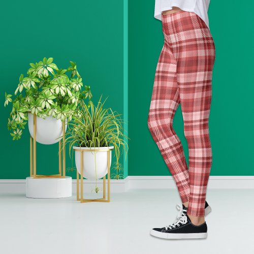 Maroon Red Pink Madras Plaid Leggings