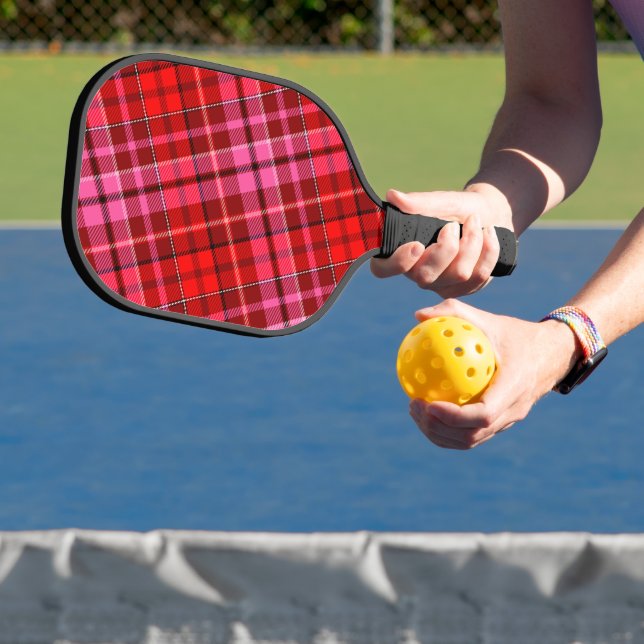 Maroon Red Pink Plaid Tartan Design  Pickleball Paddle (Insitu)