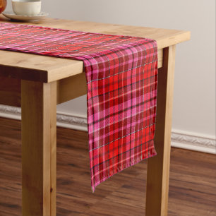 Maroon Red Pink Plaid Tartan Design  Short Table Runner