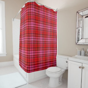 Maroon Red Pink Plaid Tartan Design Shower Curtain