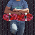 Maroon Red Pink Plaid Tartan Design  Skateboard<br><div class="desc">Stylish Red and Pink Geometric Twill Texture Plaid Checkered Tartan On Dark Red Maroon background Seamless Repeat Pattern Design</div>