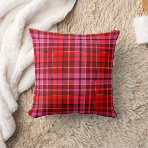 Maroon Red Pink Plaid Tartan Design Throw Pillow