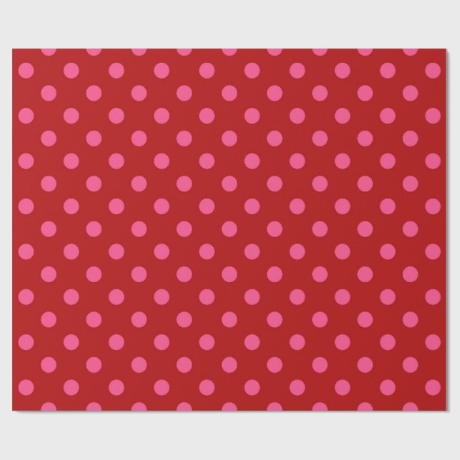 Maroon Red Pink Polka Dots Design  Wrapping Paper (Flat)