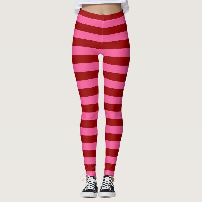 Maroon Red Pink Stripes Design  Leggings (Front)