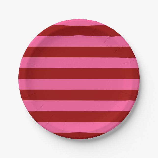 Maroon Red Pink Stripes Design  Paper Plates (Front)