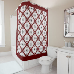 Maroon Red Retro Spiro Geometric Pattern Duvet Cov Shower Curtain