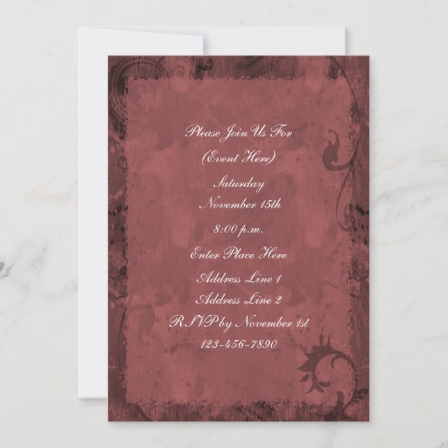 Maroon Red Swirl Design Party Invitation (Front)