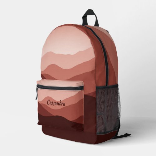 Maroon Red Terracotta Peach Orange Waves Pattern Printed Backpack