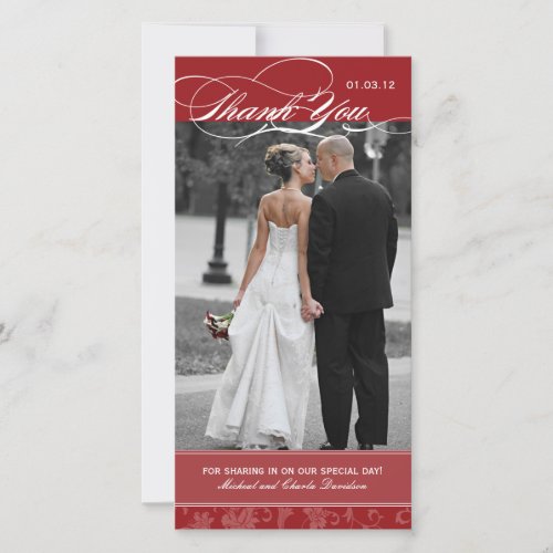 Maroon Red Thank You Photo Card 4x8
