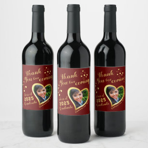 Maroon Red Thank You Photo Graduation Party Favor Wine Label