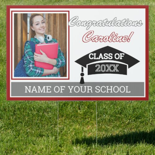 Maroon Red White Black Gray Congratulations Grad Sign