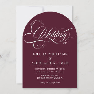 Maroon Red & White Classic All In One Wedding Invitation