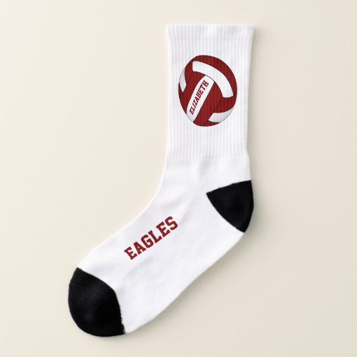 maroon red white team spirit girls volleyball socks Zazzle