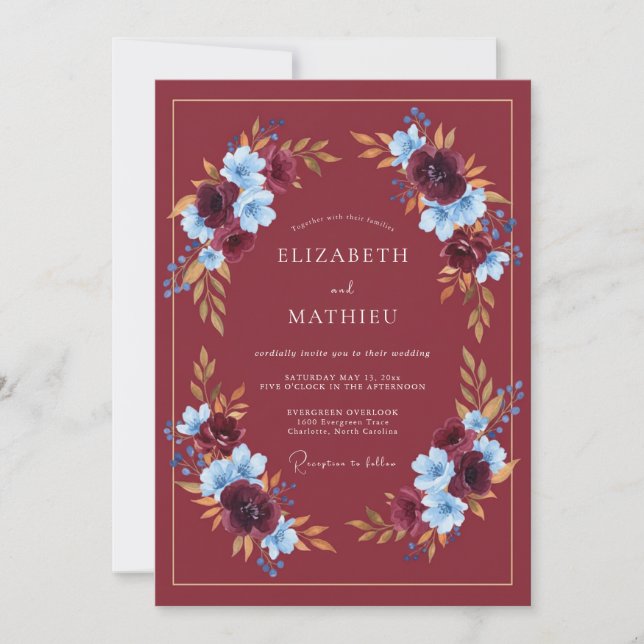 Maroon Regal Autumnal Wedding Invitation (Front)