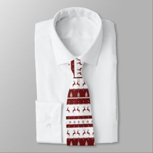 Maroon Reindeer Stripe Christmas Pattern Neck Tie