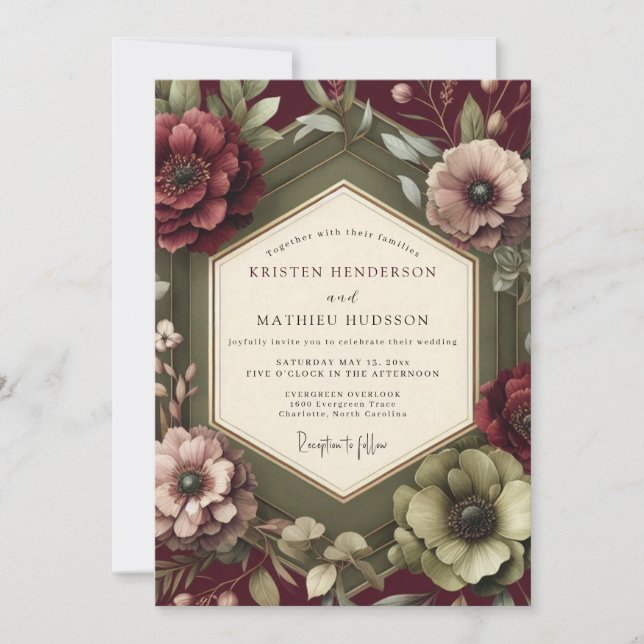 Maroon Renaissance Bloom Wedding Invitation (Front)