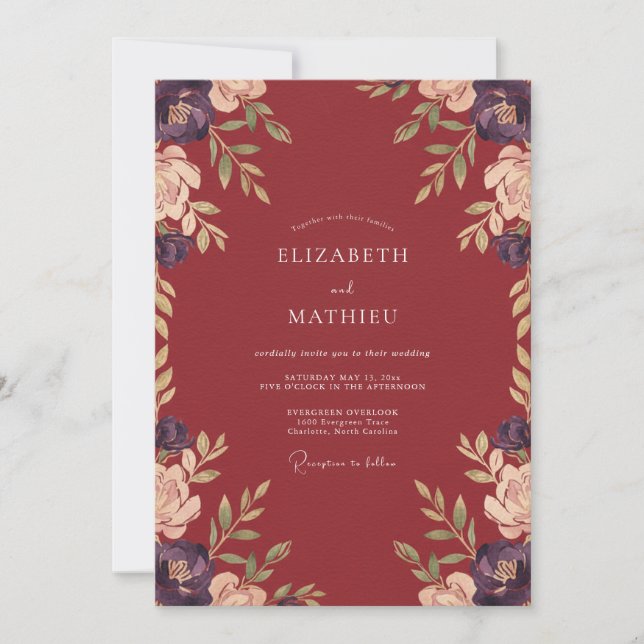 Maroon Resplendent Autumnal Wedding Invitation (Front)