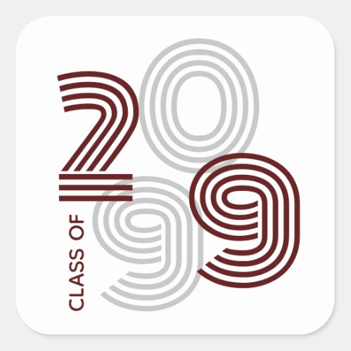 Maroon Retro Big Numbers Class of Square Sticker