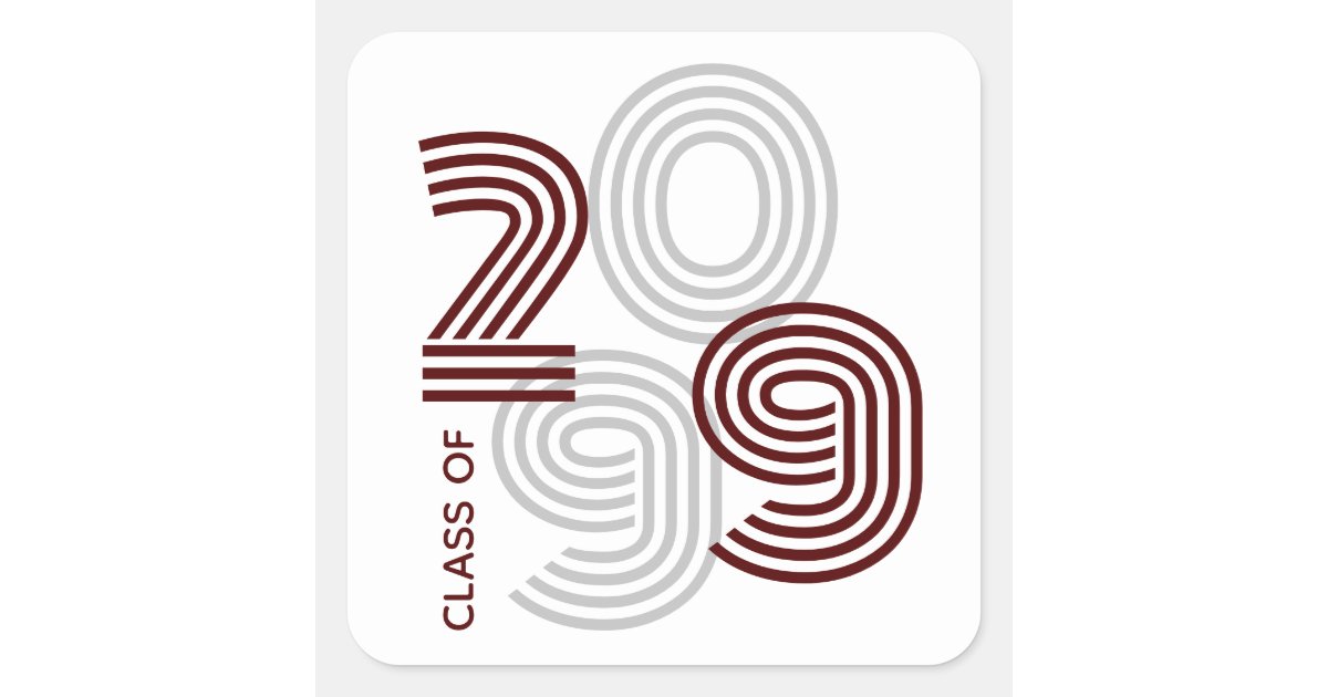 Maroon Retro Big Numbers Class of Square Sticker | Zazzle