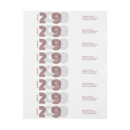 Maroon Retro Big Numbers Class of Wrap Around Label