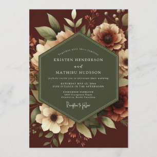 Maroon Romantic Botanical Wedding Invitation