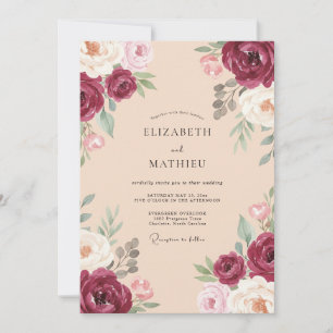 Maroon Rose Champagne Wedding Invitation