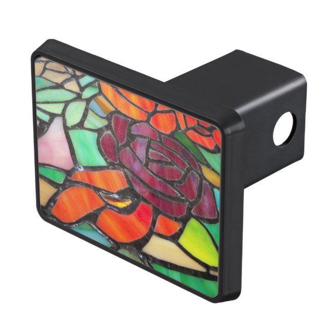 Maroon Rose Stained Glass Trailer Hitch Cover (Top Right)