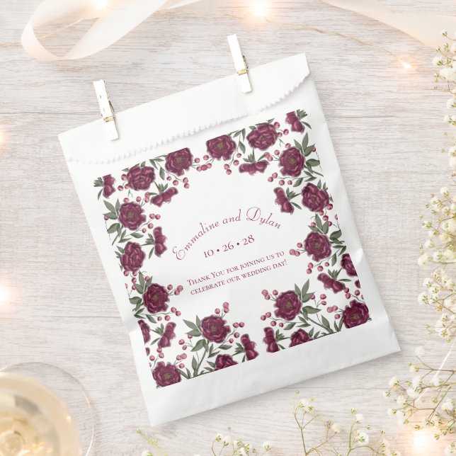 Maroon Rose Wedding Favor Bag (Clipped)
