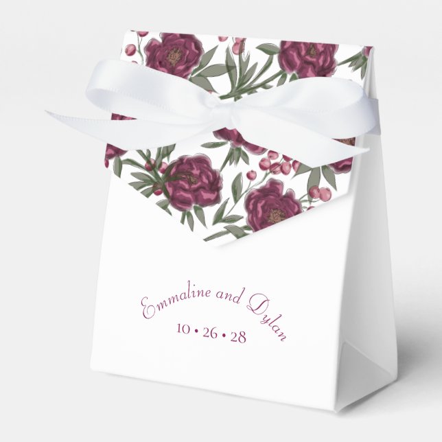 Maroon Rose Wedding Favor Boxes (Front Side)
