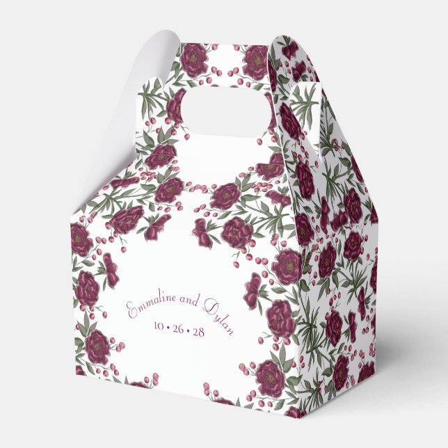 Maroon Rose Wedding Favor Boxes (Front Side)