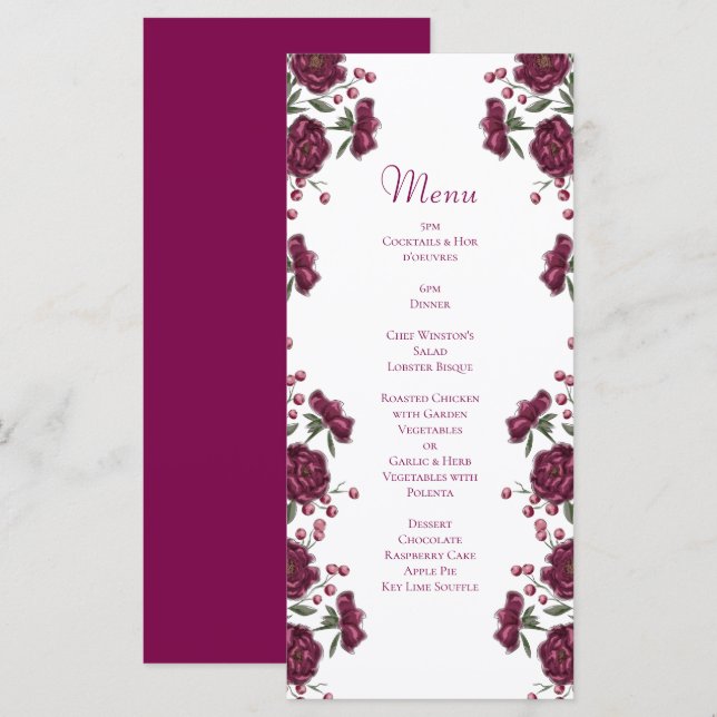 Maroon Rose Wedding Menus (Front/Back)