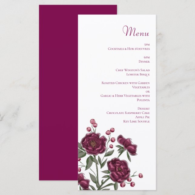 Maroon Rose Wedding Menus (Front/Back)