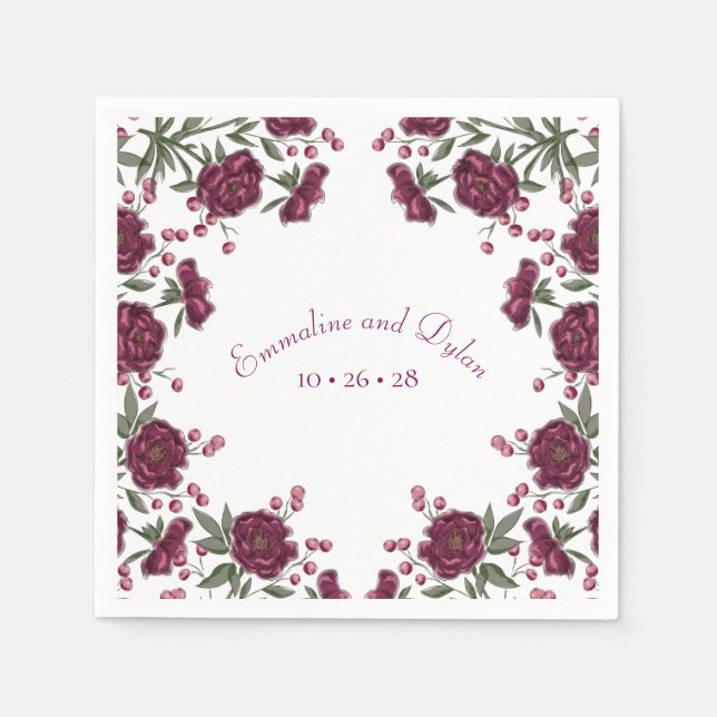 Maroon Rose Wedding Napkins (Front)
