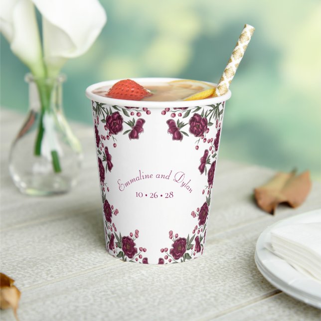 Maroon Rose Wedding Paper Cups (Insitu)