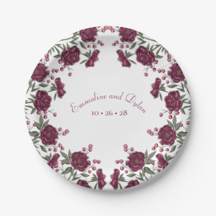 Maroon Rose Wedding Paper Plates